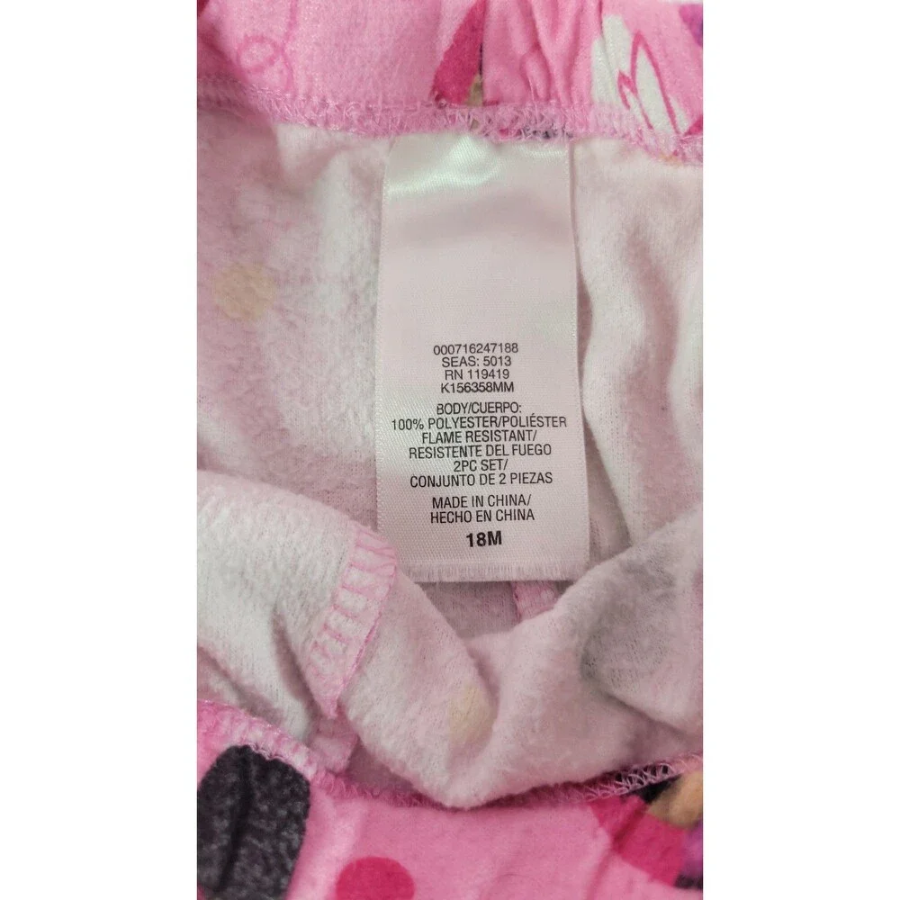 Vintage Minnie Mouse Pajama Pants Pink White Polka Dot Floral Kids 18M Sleepwear